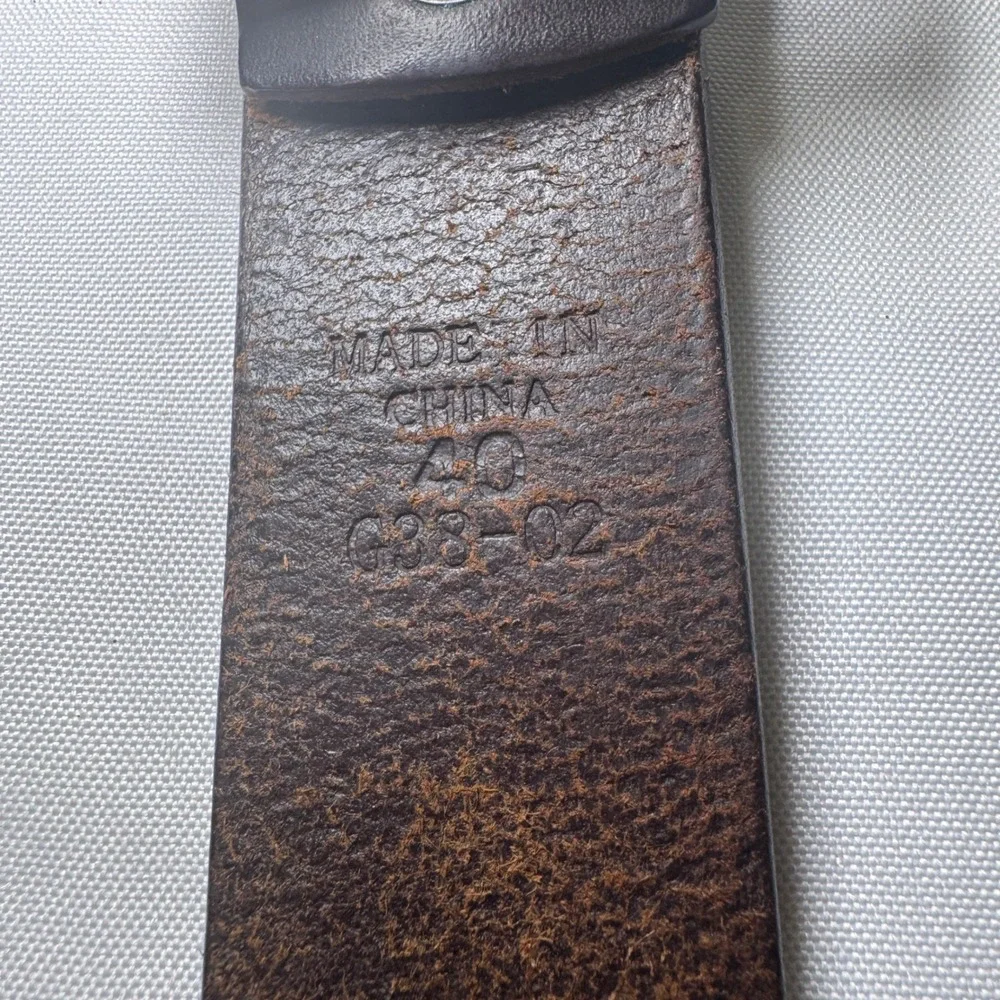 Mens Dark Brown Leather‎ Belt Size 40 Silver Buckle Casual Rugged G38-02 46 Inch